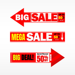 Sale banner and Discount label design. Advertising element.
