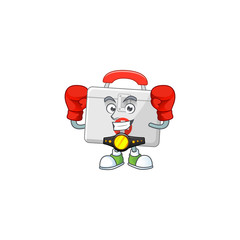 A sporty first aid kit boxing athlete cartoon mascot design style
