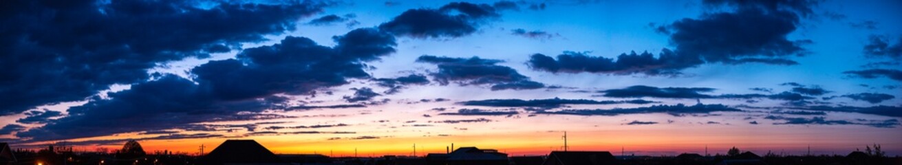 Sunset panorama with clouds high resolution