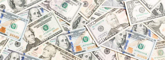 Top view of various dollar cash background. Different banknotes concept. Wealth and rich concept