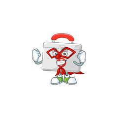 First aid kit cartoon design concept dressed as Super hero