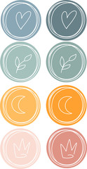Highlights icon. Stories Covers abstract Icons. Set of heart, branch, moon, crown. Vector illustration