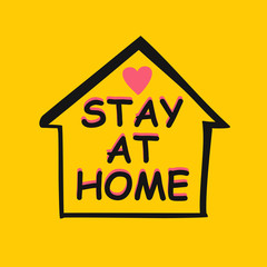 STAY AT HOME. Conceptual vector template.
Vector information template symbol of the image of the house and heart and lettering.