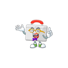 Cartoon character design of Geek first aid kit wearing weird glasses