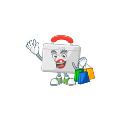 cartoon character concept of rich first aid kit with shopping bags