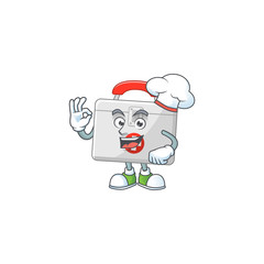 First aid kit cartoon design style proudly wearing white chef hat