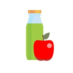 bottle of apple juice with apple. Vector flat design illustration.