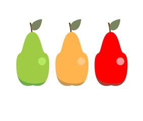 Pears. Red, green, yellow pear icon isolated on white. Vector illustration flat design