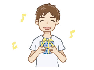 プレゼントを持つTシャツ男性