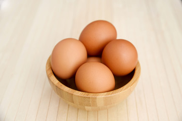Eggs, Brown, Fresh, Isolated, Wooden Bowl, WoodenBackground.