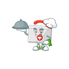 A first aid kit chef cartoon design with hat and tray