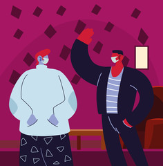 young men using face masks at home