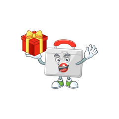 Charming first aid kit mascot design has a red box of gift