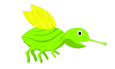 insect fly vector graphic illustration isolated cute cartoon 
 green fly character for kids on white background