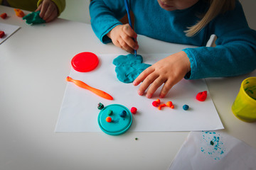 kids play with clay molding shapes, learning and play