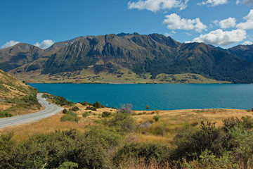 View of Lake Hawea from Lake Hawea Lookout in Otago on South Island of New Zealand
