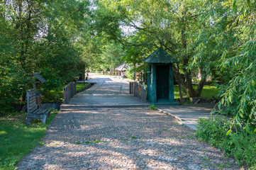 China, Heihe, July 2019: Post in a Russian village outside the city of Heihe