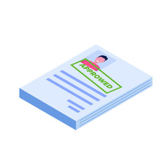 Job application Approved document paper. Vector isometric illustration