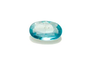 Natural blue apatite on the white background