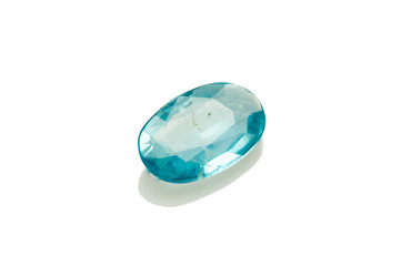 Natural blue apatite on the white background