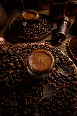 Glass cup with espresso coffee