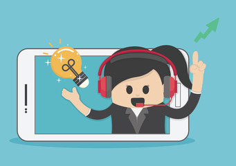 New idea bulb Successful Businesswoman  from smartphone screen