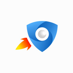 shield eye with rocket fire vector logo