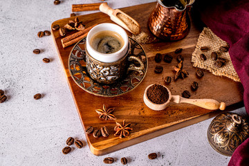 Traditional arabic coffee turkish style on a white background