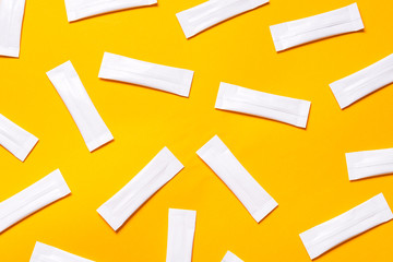 Set of white disposable packaging for snacks, food, sugar and spices. Sachets for medicines