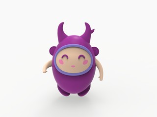 3d ilustration cute little monster kawaii cartoon character render
