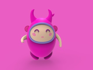 3d ilustration cute little monster kawaii cartoon character render