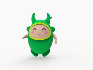 3d ilustration cute little monster kawaii cartoon character render