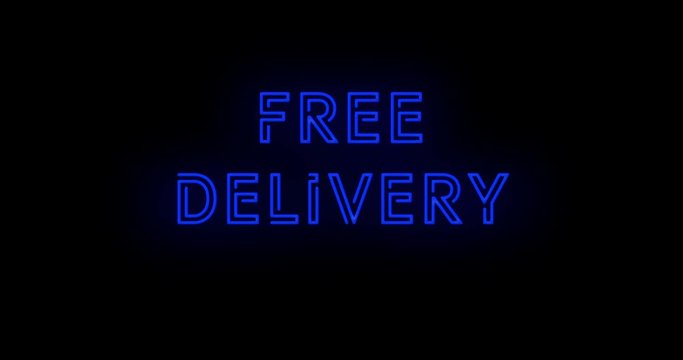 Flashing blue FREE DELIVERY neon sign on and off with flicker
