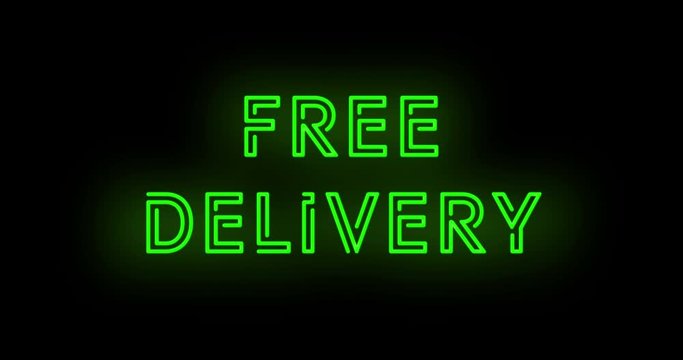 Flashing green FREE DELIVERY neon sign on and off with flicker