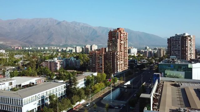 Modern Residental Suburbia of Santiago De Chile. Aerial View of Buildings and Andes Mountain Range in Background
