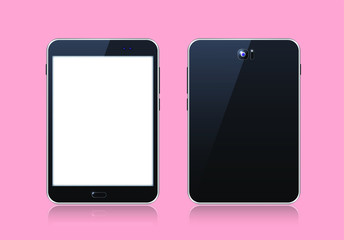 Realistic Black Color Mockup of a Table with Blank Touch Screen on Coloured Background . Isolated Vector Elements