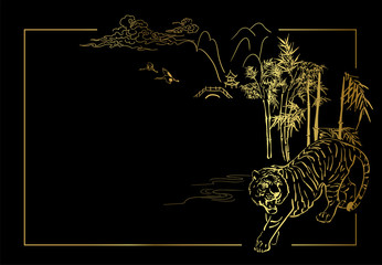 japanese chinese vector design tiger card nature black gold