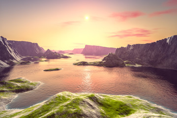 beautiful fantasy landscape sunset scenery