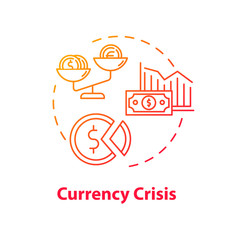 Currency, crisis concept icon. National economic issue, financial emergency idea thin line illustration. Money exchange rate devaluation. Vector isolated outline RGB color drawing