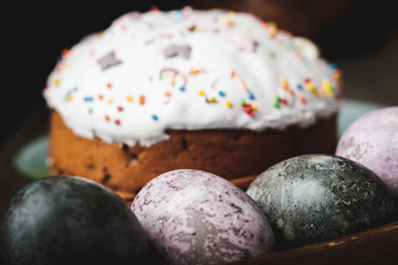 Easter painted eggs and cake 