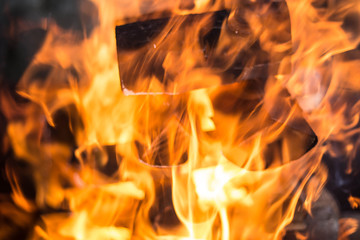 Hot fire wood in fireplace