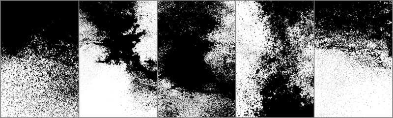 Set of grunge background black and white. Dark texture dirty. Rust effect. Distressed overlay texture of cracked. Halftone vector illustration, Eps 10.