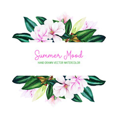 Horizontal stripe banner with watercolor floral elements