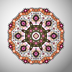 Ornamental round colorful geometric pattern in aztec style