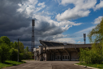 old stadium on a stormy sky background