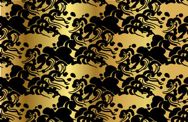 japanese chinese design sketch ink paint style seamless pattern sea waves gold black