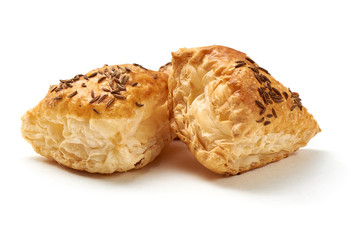 Fresh puff pastry, isolated on white background