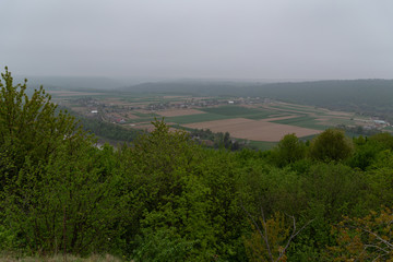 beautiful panorama top view of villages and fields