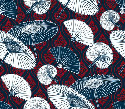 Umbrella Fun Traditional Vector Japanese Chinese Seamless Pattern Design Gold Black