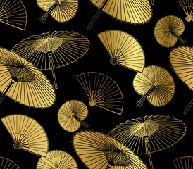 umbrella fun traditional vector japanese chinese seamless pattern design gold black
